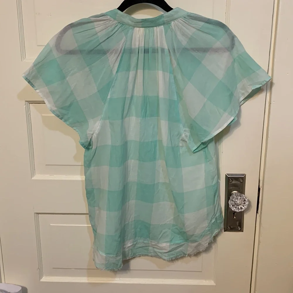 Anthropologie Maeve Short Sleeve Gingham Flutter Top in Mint Sz XS - Picture 5 of 9